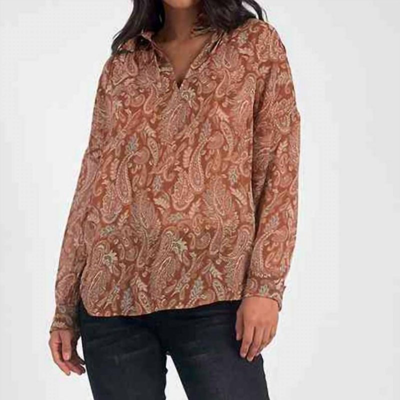 Shop Elan Sheer Curry Paisley Long Sleeve Blouse Shirt In Brown