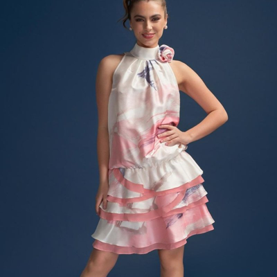 Shop Deer You Rosie Radiant High Neck Frill Party Dress In Pink