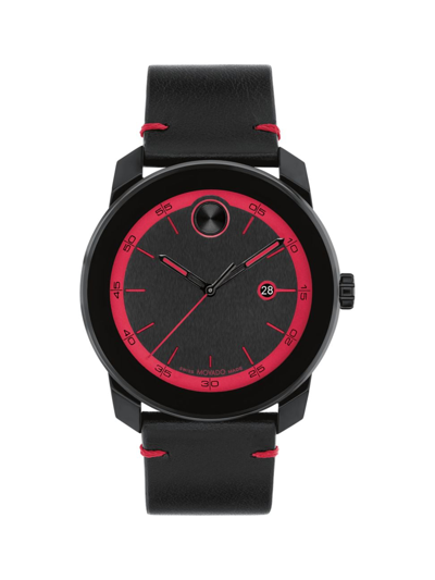 Shop Movado Men's Bold Tr90 Stainless Steel & Leather Strap Watch/42mm In Black Red