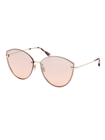 Shop Tom Ford Women's Evangeline 63mm Cat-eye Sunglasses In Rose Gold Havana Peach Mirror