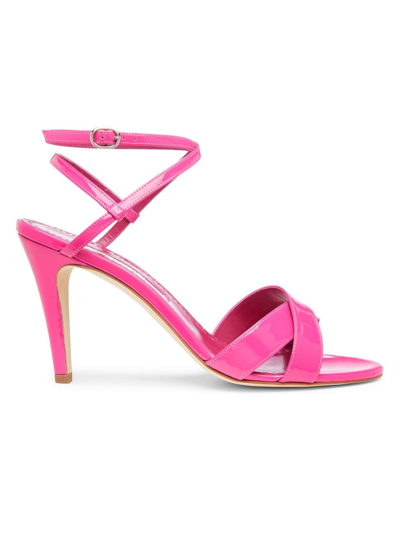 Shop Manolo Blahnik Women's Tormentas 90mm Patent Leather Sandals In Bright Pink