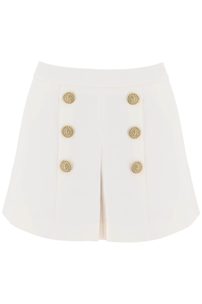 Shop Balmain Crepe Shorts With Embossed Buttons In Blanc (white)