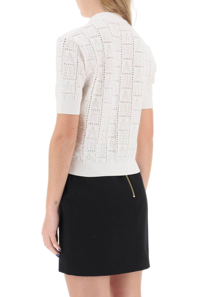 Shop Balmain Short-sleeved Top In Monogram Knit In Blanc (white)