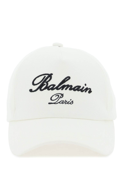 Shop Balmain Embroidered Logo Baseball Cap In Ivoire Noir (white)