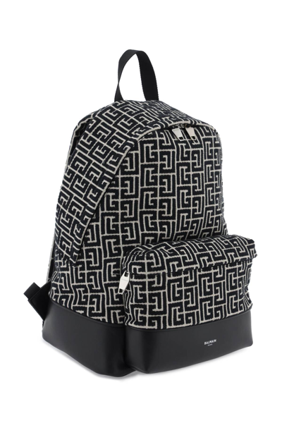 Shop Balmain Jacquard Backpack With Monogram In Ivoire Noir (white)