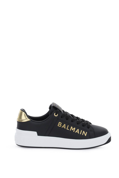 Shop Balmain Leather B-court Sneakers In Noir Or (black)