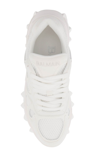 Shop Balmain B-east Leather And Mesh Sneakers In Blanc Optique (white)