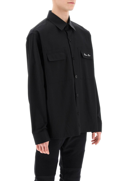 Shop Balmain Overshirt With Logo Embroidery In Noir (black)