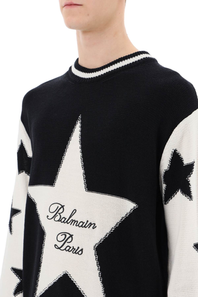 Shop Balmain Sweater With Star Motif In Noir Naturel (black)