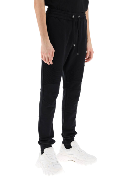 Shop Balmain Joggers With Topstitched Inserts In Noir Blanc (black)