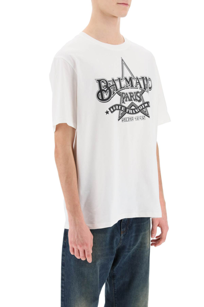 Shop Balmain Crew-neck T-shirt With Logo Print In Blanc Noir (white)