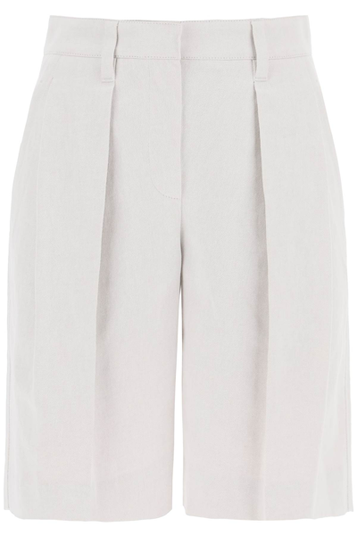 Shop Brunello Cucinelli Cotton-linen Shorts In Gesso
