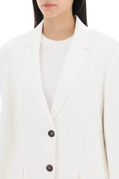Shop Brunello Cucinelli Viscose-linen Single-breasted Blazer In Naturale (white)