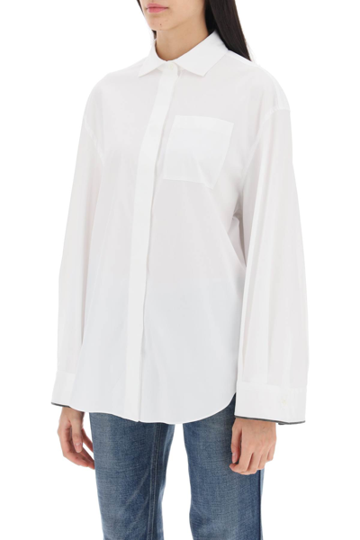 Shop Brunello Cucinelli Wide Sleeve Shirt With Shiny Cuff Details In Bianco (white)