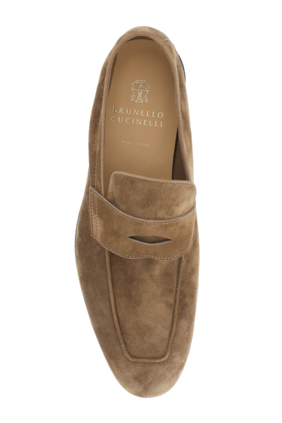 Shop Brunello Cucinelli Suede Loafers In Brown (brown)