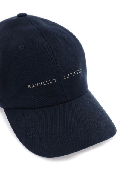 Shop Brunello Cucinelli Embroidered Logo Baseball Cap In Navy Sabbia (blue)