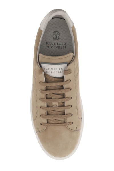 Shop Brunello Cucinelli Nubuck Sneakers In Hemp Off White Fumo (beige)