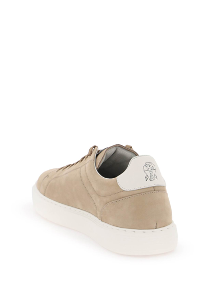 Shop Brunello Cucinelli Nubuck Sneakers In Hemp Off White Fumo (beige)