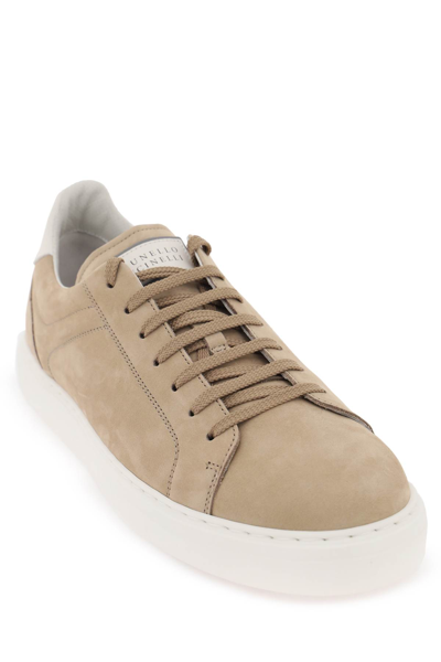 Shop Brunello Cucinelli Nubuck Sneakers In Hemp Off White Fumo (beige)