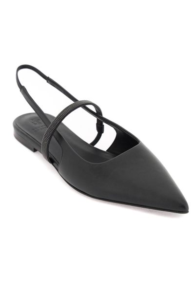 Shop Brunello Cucinelli Slingback Ballet Flats With Precious Strap In Nero (black)