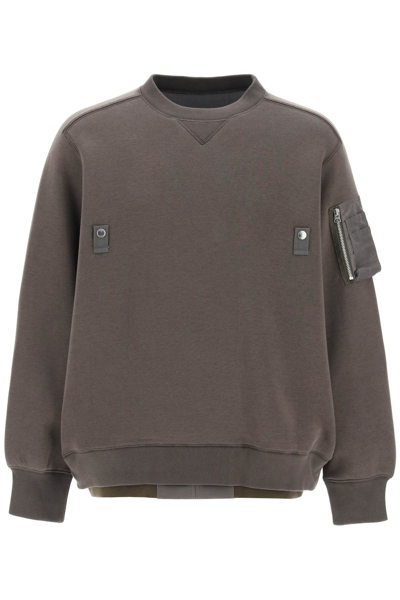 Shop Sacai Double Hem Sweatshirt In Taupe (grey)