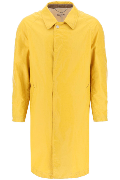 Shop Maison Margiela Trench Coat In Worn-out Effect Coated Cotton In Yellow (yellow)