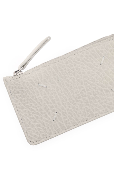 Shop Maison Margiela Leather Zipped Cardholder In Greige (white)