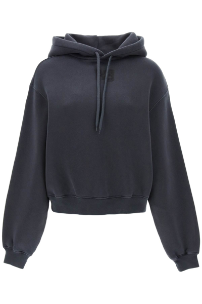 Shop Alexander Wang Hoodie With Puff Logo In Soft Obsidian (grey)