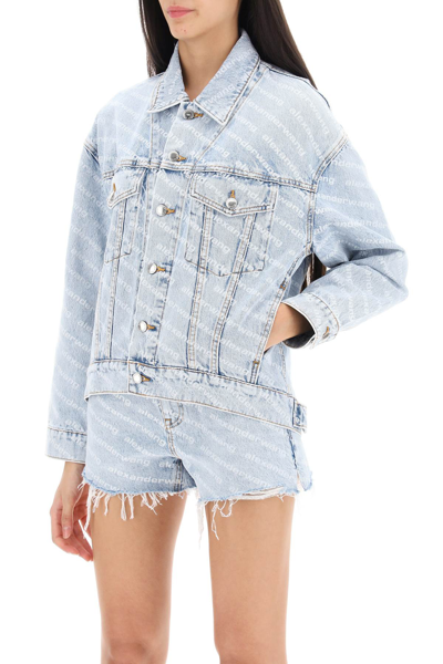 Shop Alexander Wang Logo Printed Denim Jacket In Pebble Bleach (blue)