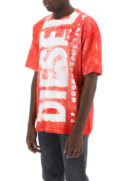 Shop Diesel Printed T-shirt With Oversized Logo In Formula Red (red)