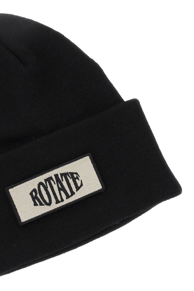 Shop Rotate Birger Christensen Beanie Hat With Logo Patch In Black (black)