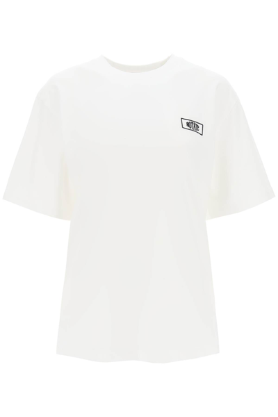 Shop Rotate Birger Christensen T-shirt With Logo Embroidery In Bright White (white)