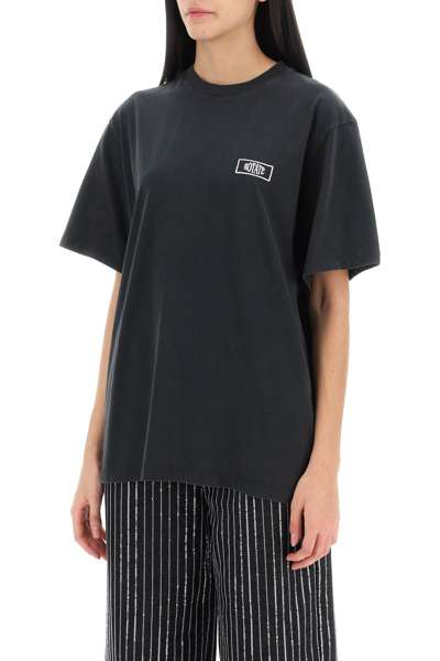 Shop Rotate Birger Christensen Faded-effect T-shirt With Logo Embroidery In Black (black)