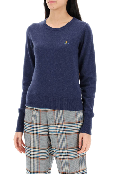 Shop Vivienne Westwood Bea Cardigan With Logo Embroidery In Denim (blue)