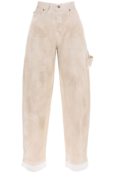 Shop Darkpark Audrey Marble-effect Cargo Jeans In Washed Desert (beige)