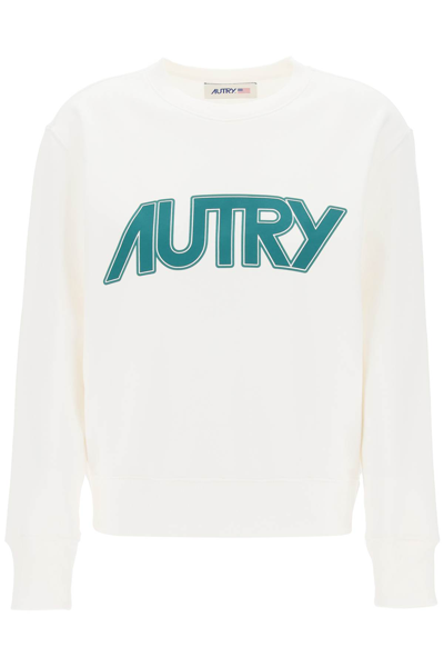 Shop Autry Sweatshirt With Maxi Logo Print In White (white)