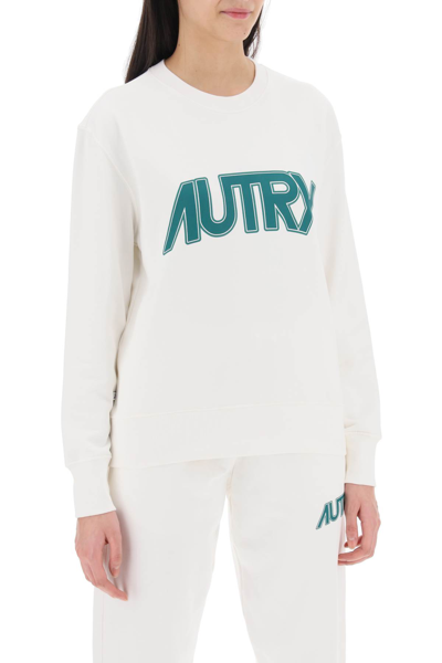 Shop Autry Sweatshirt With Maxi Logo Print In White (white)