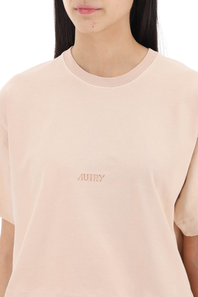 Shop Autry Boxy T-shirt With Debossed Logo In Peony Rose (pink)