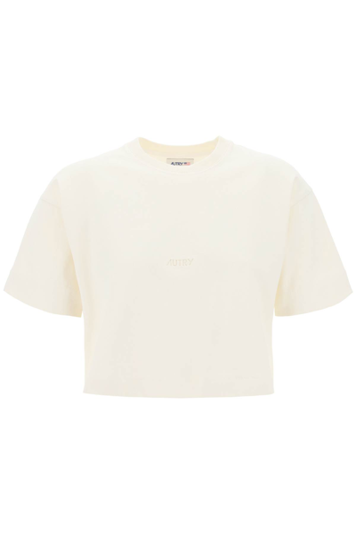 Shop Autry Boxy T-shirt With Debossed Logo In Suola Cream (white)
