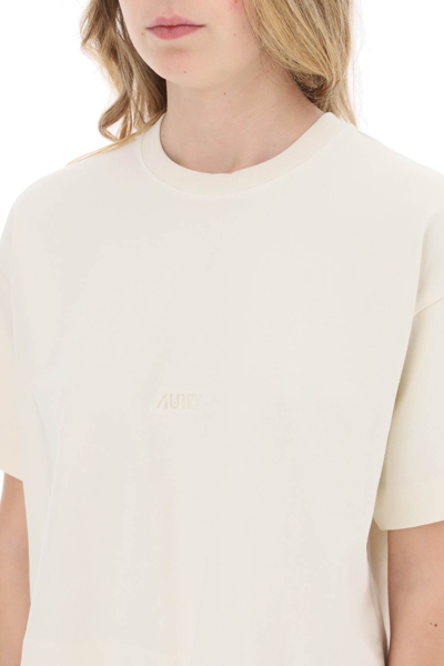 Shop Autry Boxy T-shirt With Debossed Logo In Suola Cream (white)