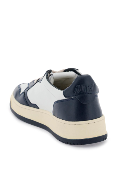 Shop Autry Leather Medalist Low Sneakers In White Blue (white)