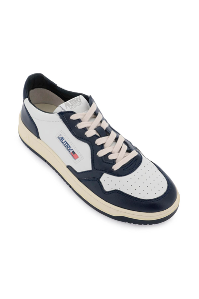 Shop Autry Leather Medalist Low Sneakers In White Blue (white)