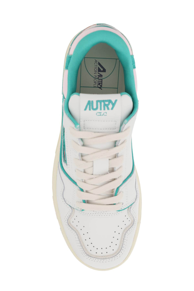 Shop Autry Leather Clc Sneakers In Wht Emrld Blsbrid (white)