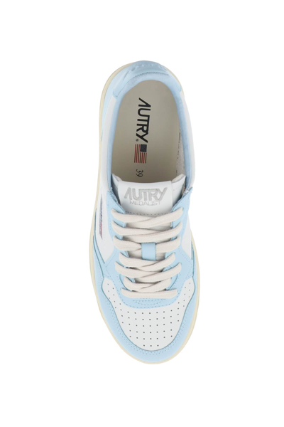 Shop Autry Leather Medalist Low Sneakers In Wht St Blue (white)