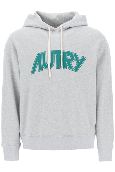 Shop Autry Hoodie With Maxi Logo Print In Melange (grey)