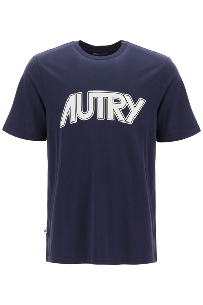 Shop Autry T-shirt With Maxi Logo Print In Blue (blue)