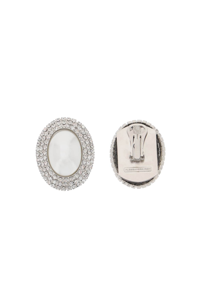Shop Alessandra Rich Oval Earrings With Pearl And Crystals In Cry Silver (silver)