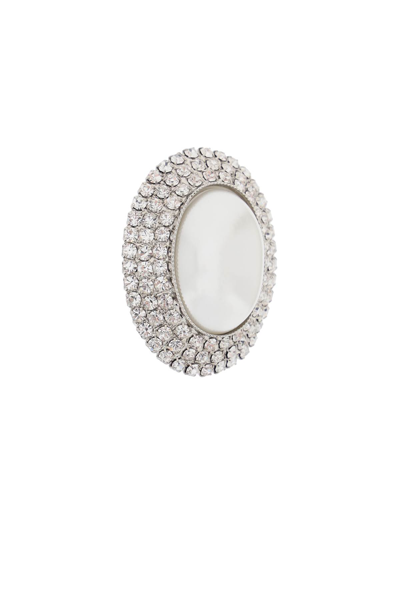Shop Alessandra Rich Oval Earrings With Pearl And Crystals In Cry Silver (silver)