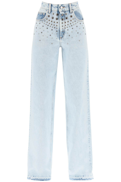 Shop Alessandra Rich Jeans With Studs In Light Blue (light Blue)