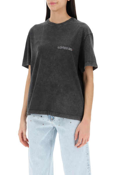 Shop Alessandra Rich Oversized T-shirt With Print And Rhinestones In Grey (grey)